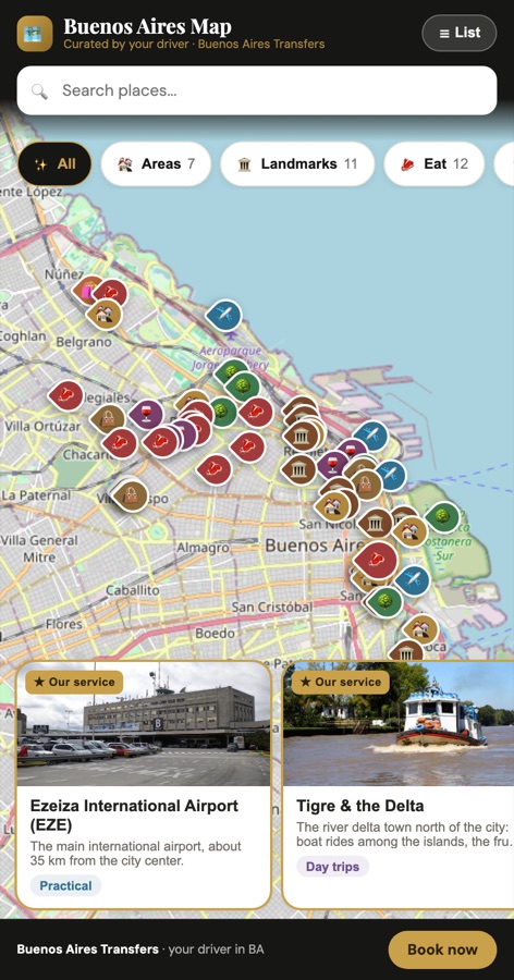 The Buenos Aires map by Buenos Aires Transfers, open on a phone