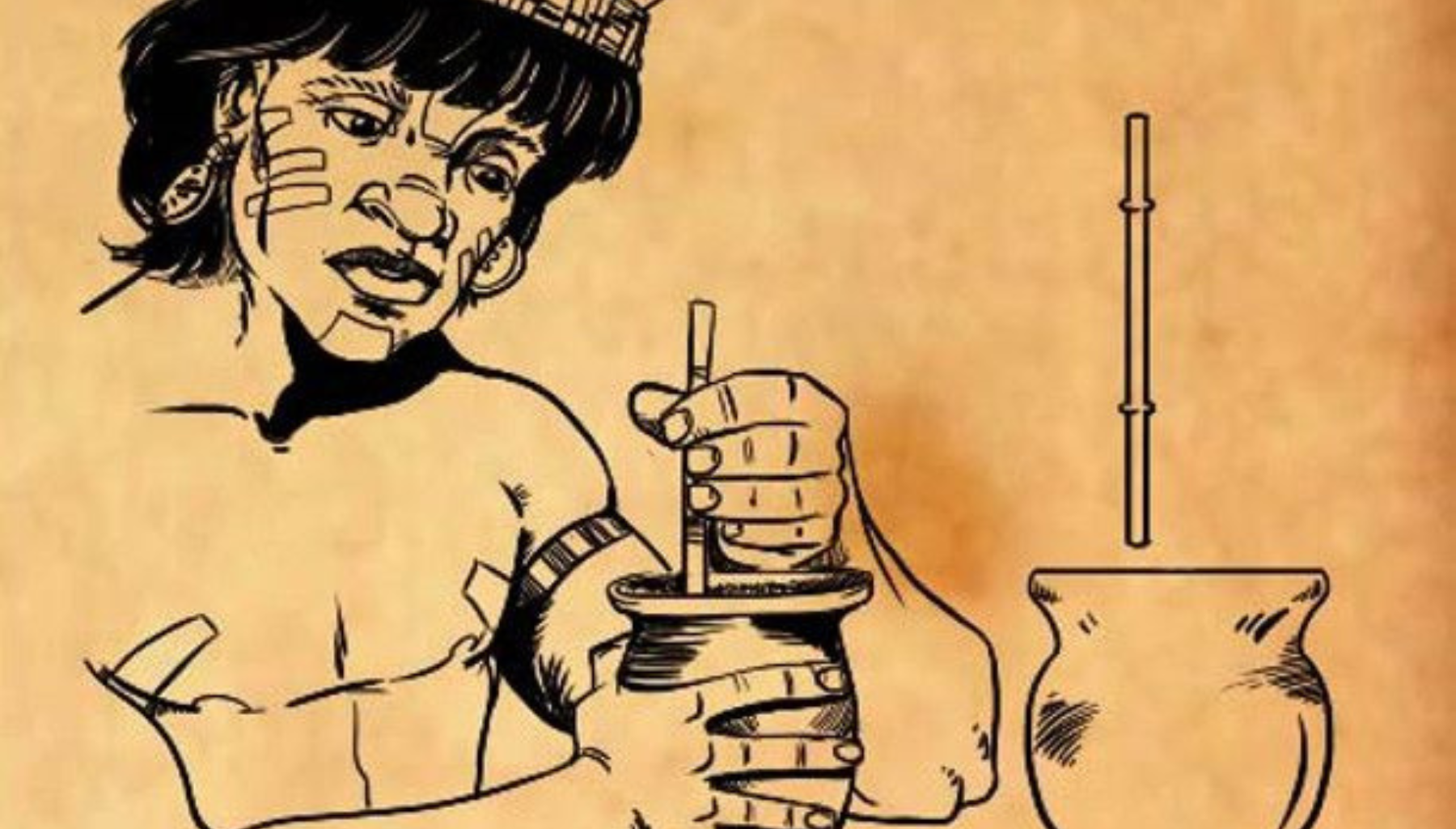 Illustration indigène Guaraní préparant le maté