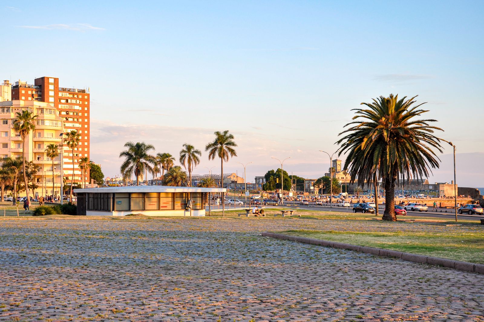 The Rambla waterfront promenade at dusk, Montevideo, Uruguay