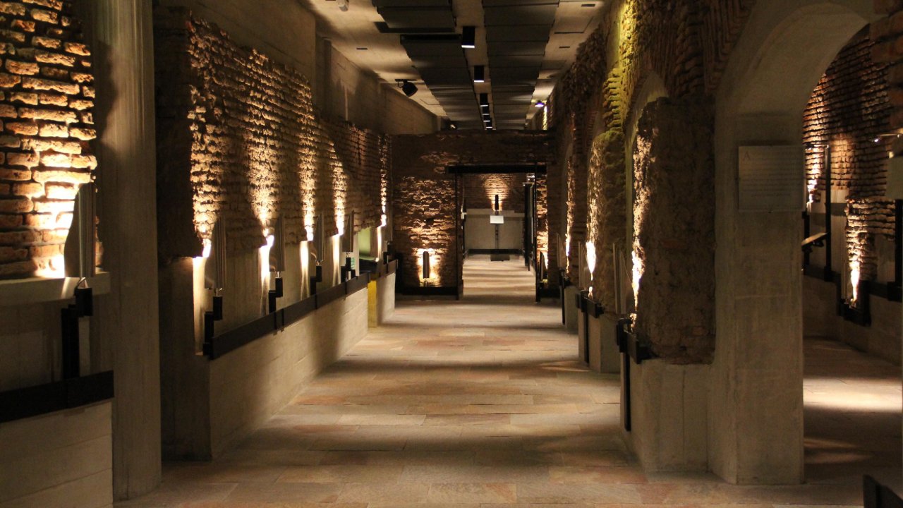 A colonial arched corridor in San Telmo, Buenos Aires