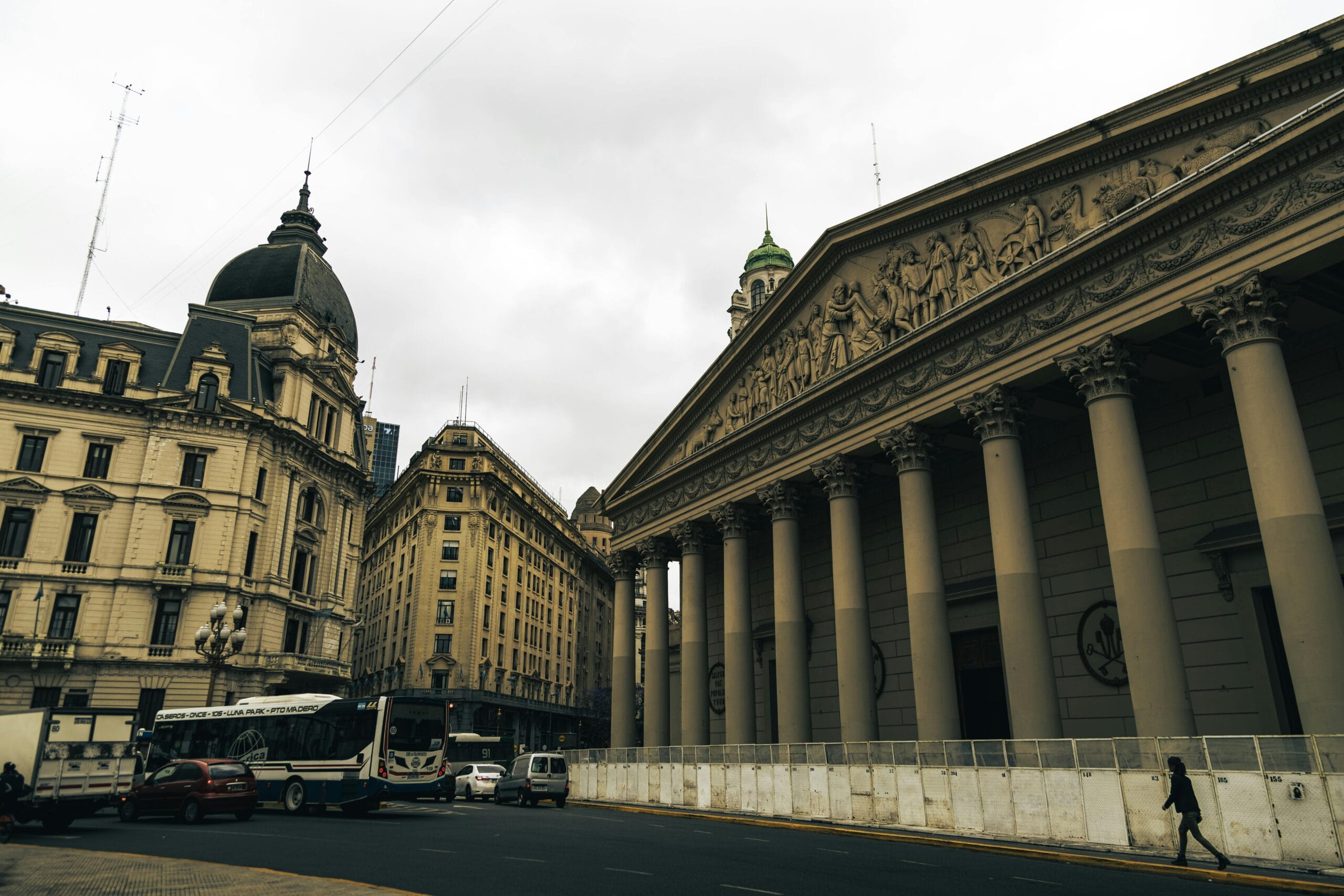 The Cabildo and the city Legislature towers on Plaza de Mayo in central Buenos Aires
